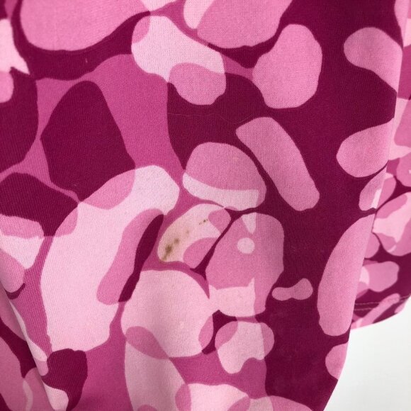 BCBGMaxAzria Pink Abstract Camo Shortsleeve 1/4 Button Midi Dress w/ belt M - Picture 14 of 16